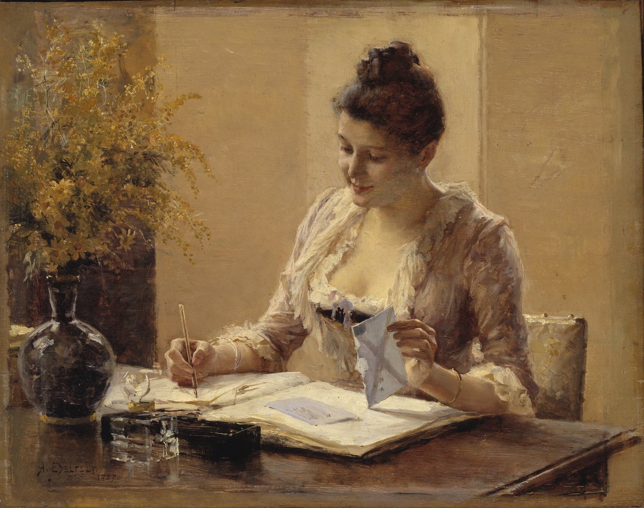 Dame, der skriver et brev af Albert Edelfelt