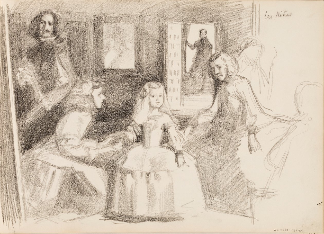 Las Meninas, sketch after Diego Velázquez af Albert Edelfelt