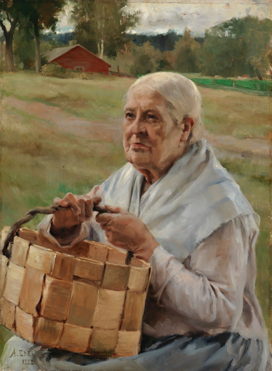 Gammel kvinde med en spånkurv af Albert Edelfelt