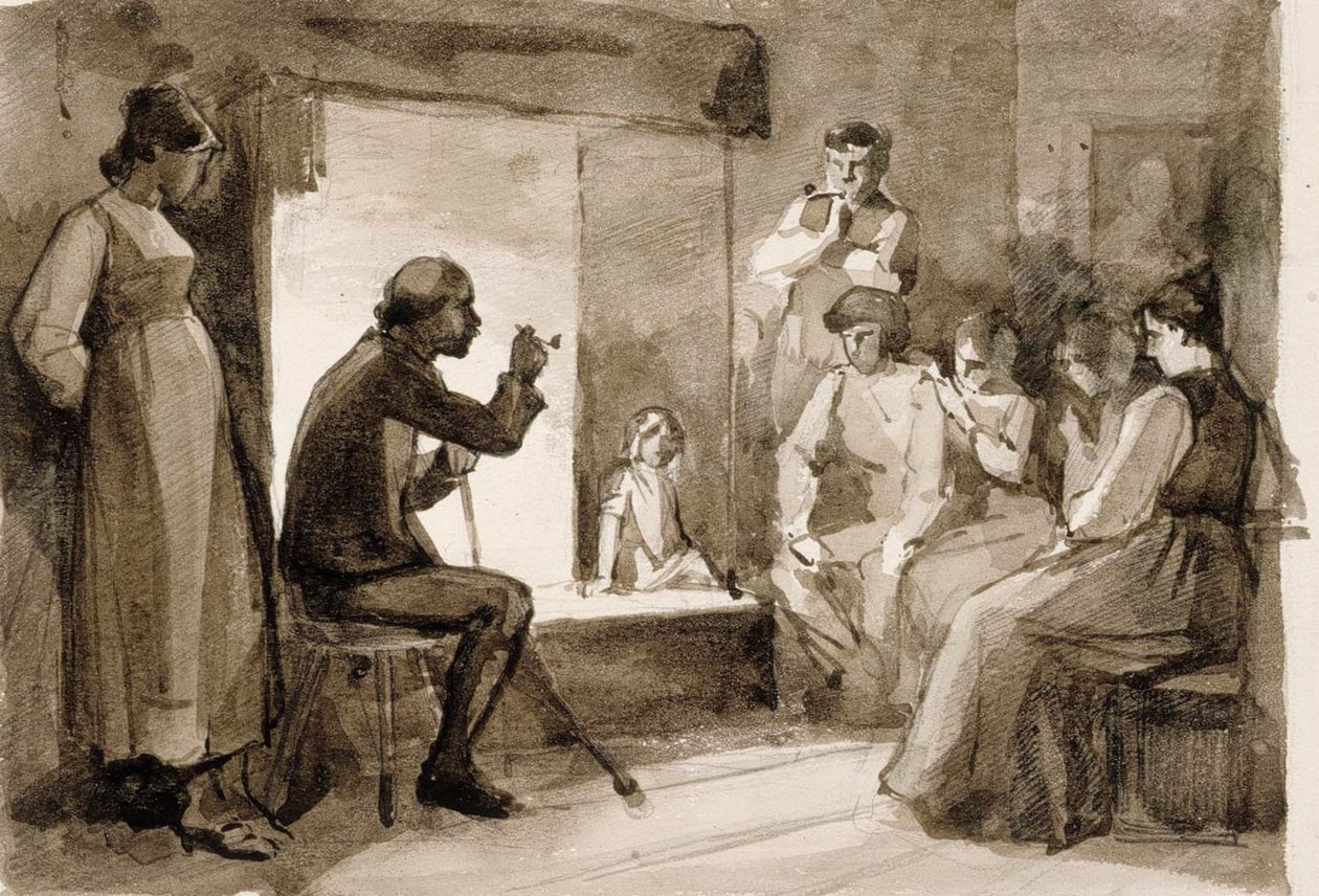 Pistol´s Tales, Kompositionsstudie II. Illustrationer til »Julqvällen« (Juleaften) af J. L. Runeberg af Albert Edelfelt