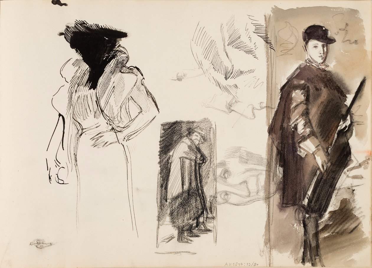 Skitser, Menippus og kardinalinfanten Ferdinand af Østrig i jagtdragt efter Diego Velázquez og en skitse til Portræt af operasangerinden Aino Ackté af Albert Edelfelt