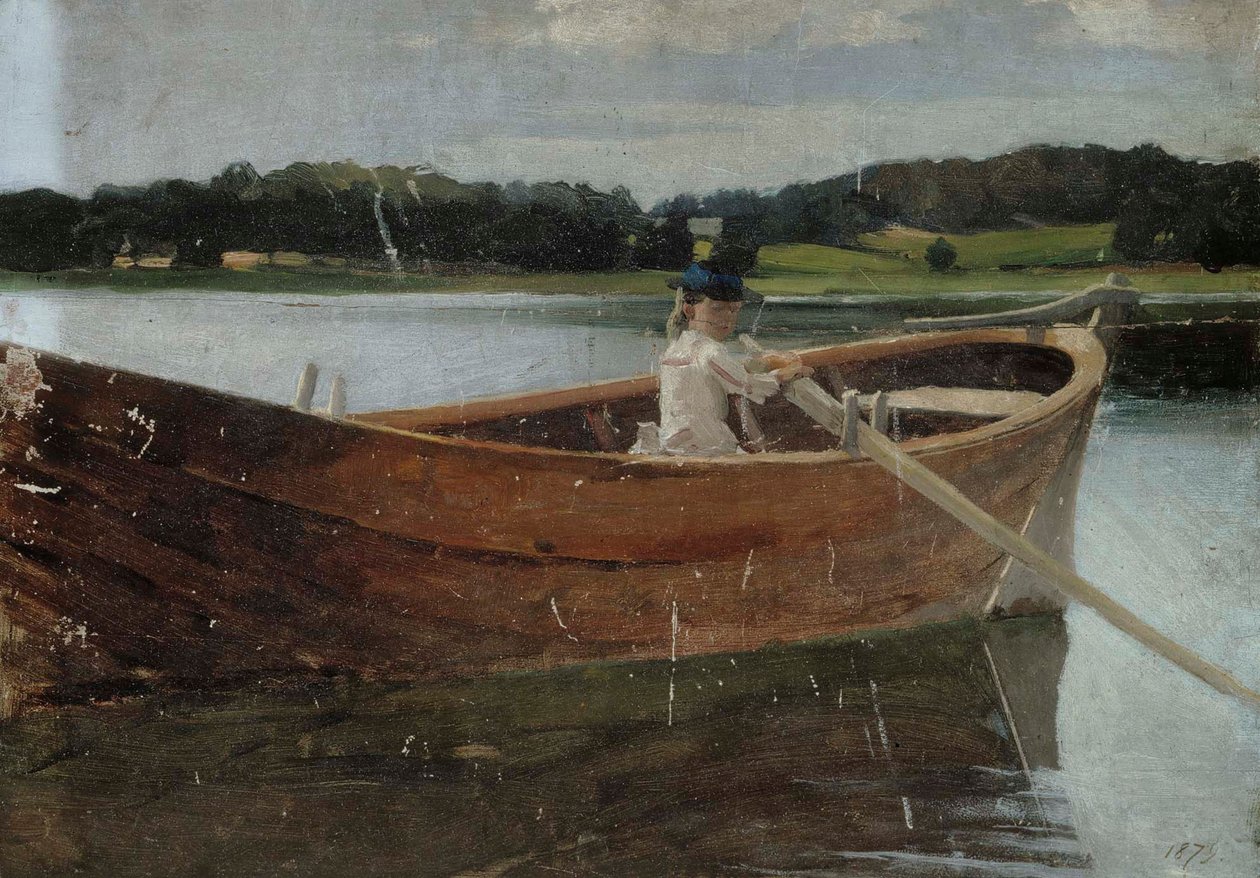 Kunstnerens søster Berta i en robåd, studie af Albert Edelfelt