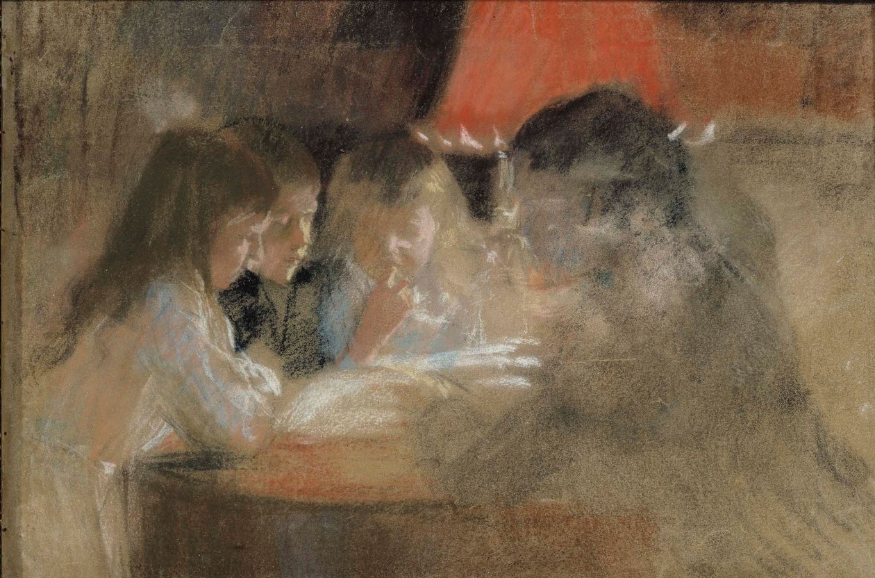 Børnene i familien Brandt (Ved lampen) af Albert Edelfelt