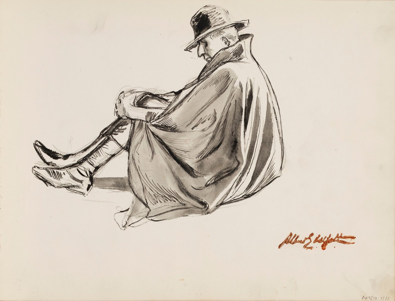 Siddende mand i kappe af Albert Edelfelt