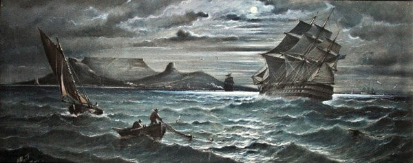 Moonlight, Capetown (akvarel med kropsfarve på papir) af Albert Ernest Markes