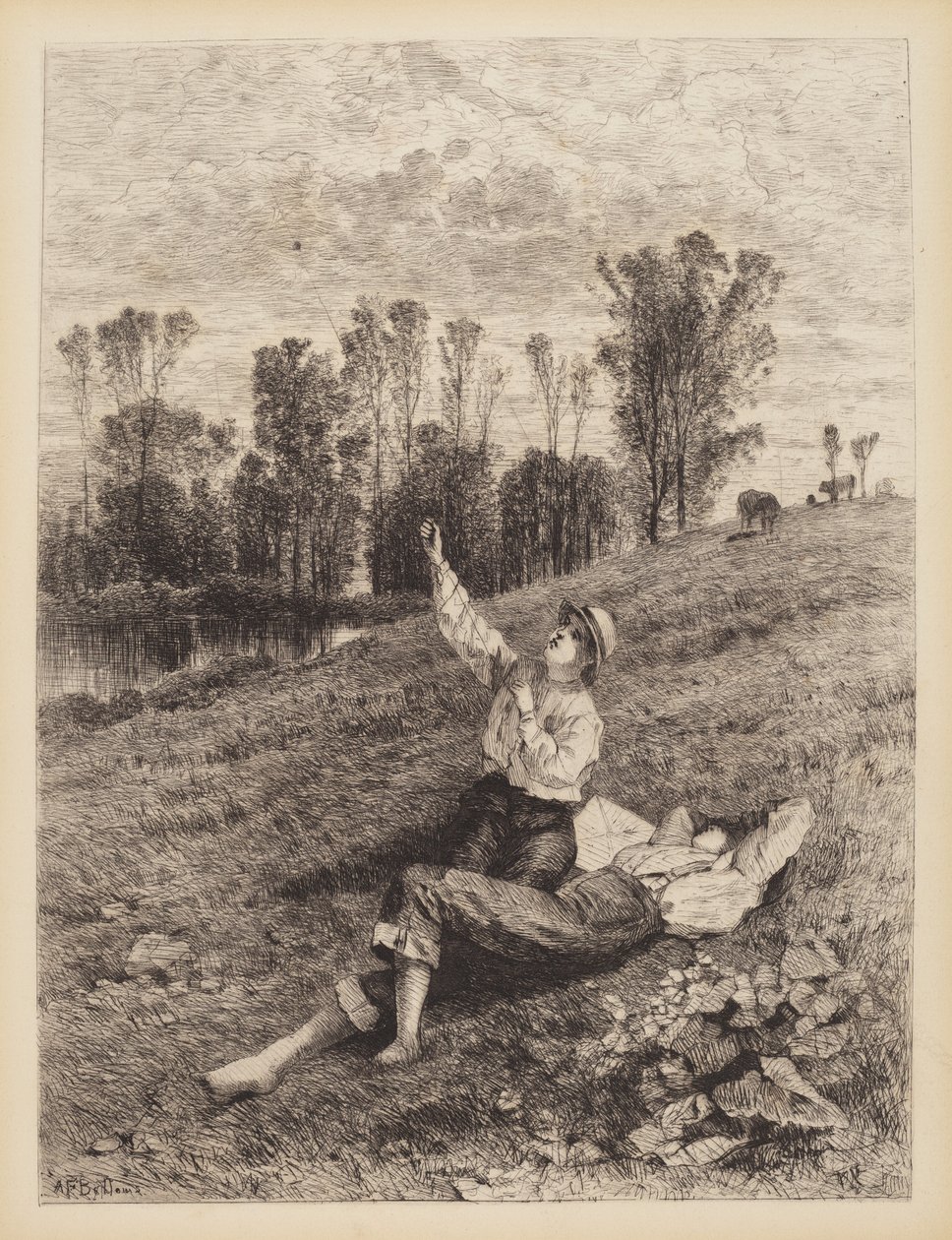 Uden titel (Boys Flying a Kite) af Albert Fitch Bellows