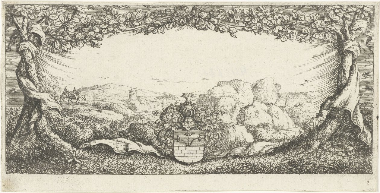 Cartouche med landskab af Albert Flamen