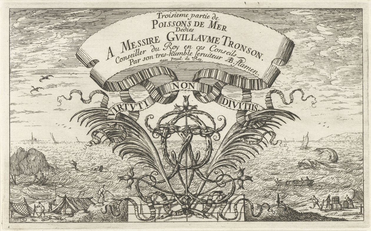 Sølandskab gennem dekorative våben Fisk og andre havdyr - saltvands tredje serie (serietitel) Poissons de mer (serietitel på objekt) af Albert Flamen