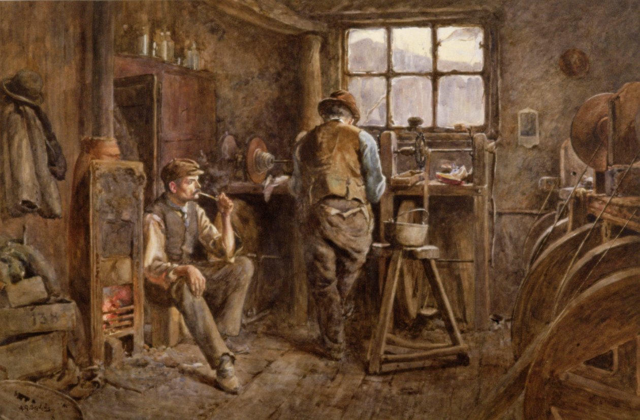 A Jet Workshop, Whitby (akvarel på papir) af Albert George Stevens