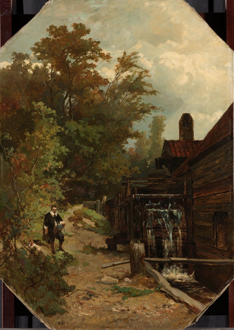 Jacob van Ruisdael tegner en vandmølle af Albert Gerard Bilders