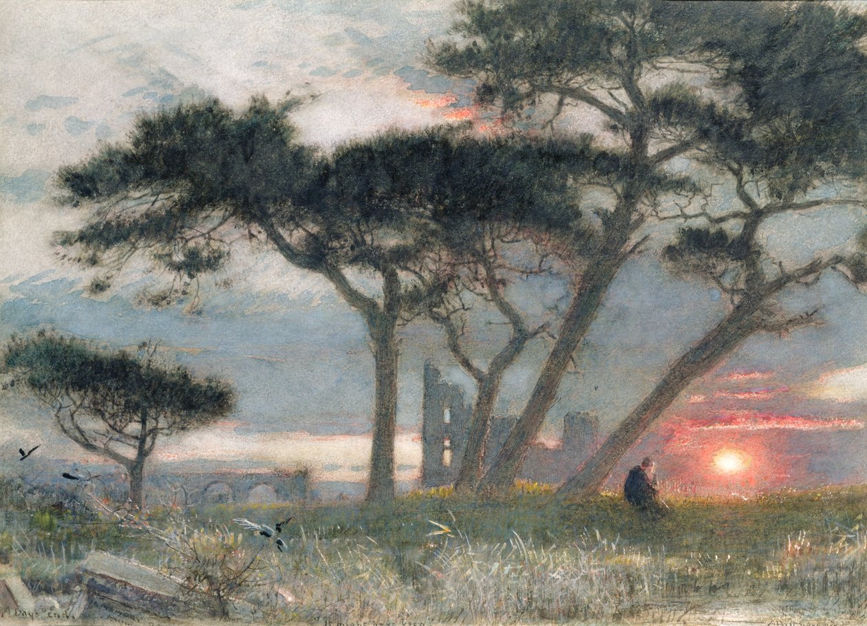 A Days End: It Might Have Been (wc & kropsfarve på papir) af Albert Goodwin