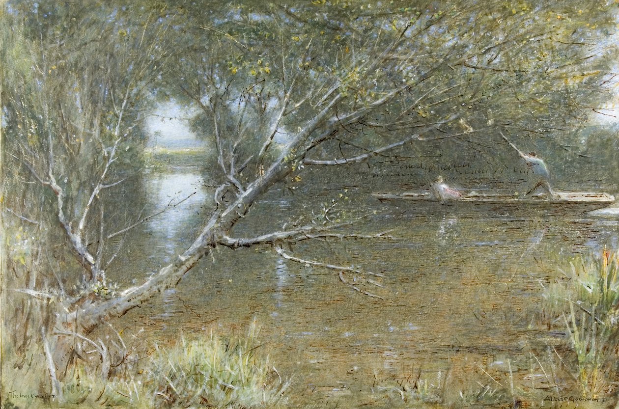 A Thames Backwater, c.1860-c.1932 (akvarel, kropsfarve, pen og blæk på papir) af Albert Goodwin