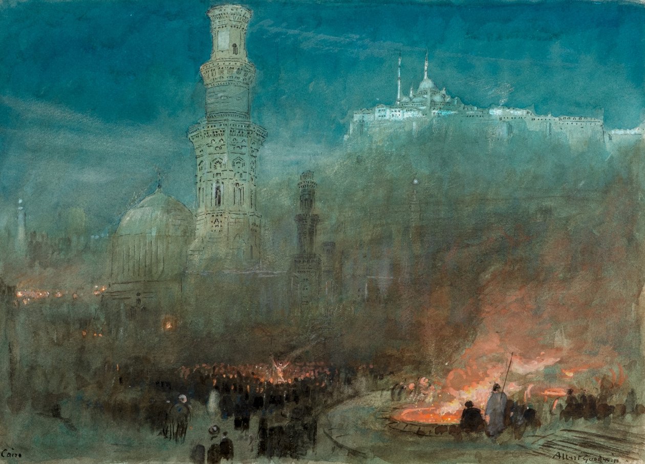 Cairo, nat (akvarel) af Albert Goodwin