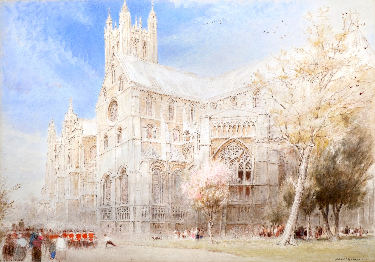 Katedralen i Canterbury. Soldaternes parade (akvarel med blæk) af Albert Goodwin