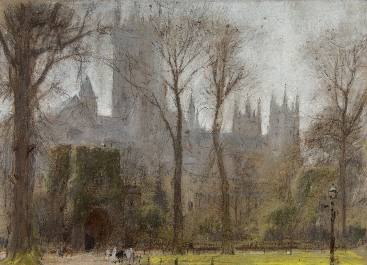 Canterbury, ca. 1860-c. 1932 (pastel og blyant på tonet papir) af Albert Goodwin