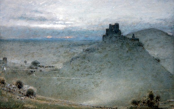 Corfe Castle (pen og blæk med akvarel og kropsfarve på papir) af Albert Goodwin