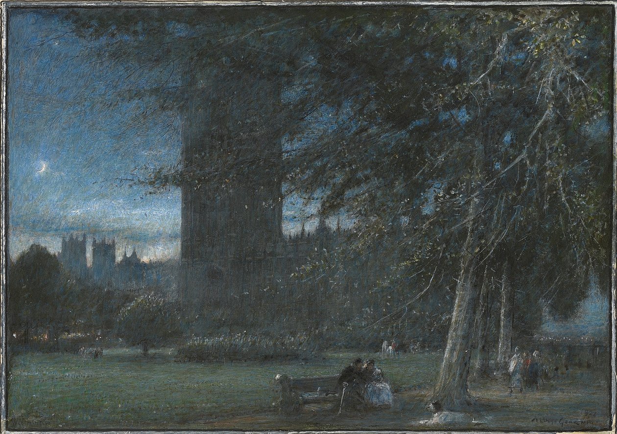 Figurer under Westminster-paladset i skumringen af Albert Goodwin