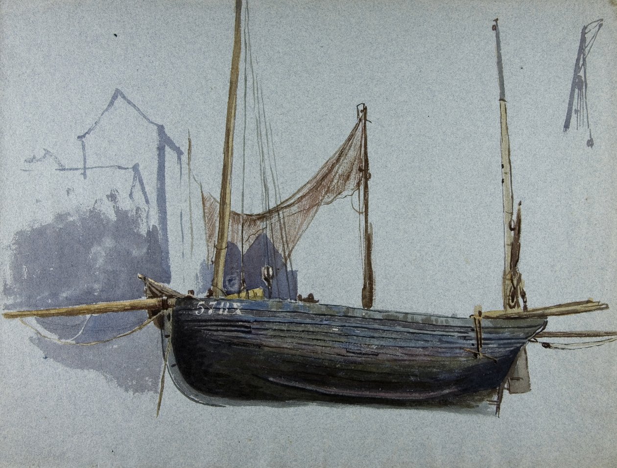 Fiskerbåd 57BX (akvarel og kropsfarve på tonet papir) af Albert Goodwin
