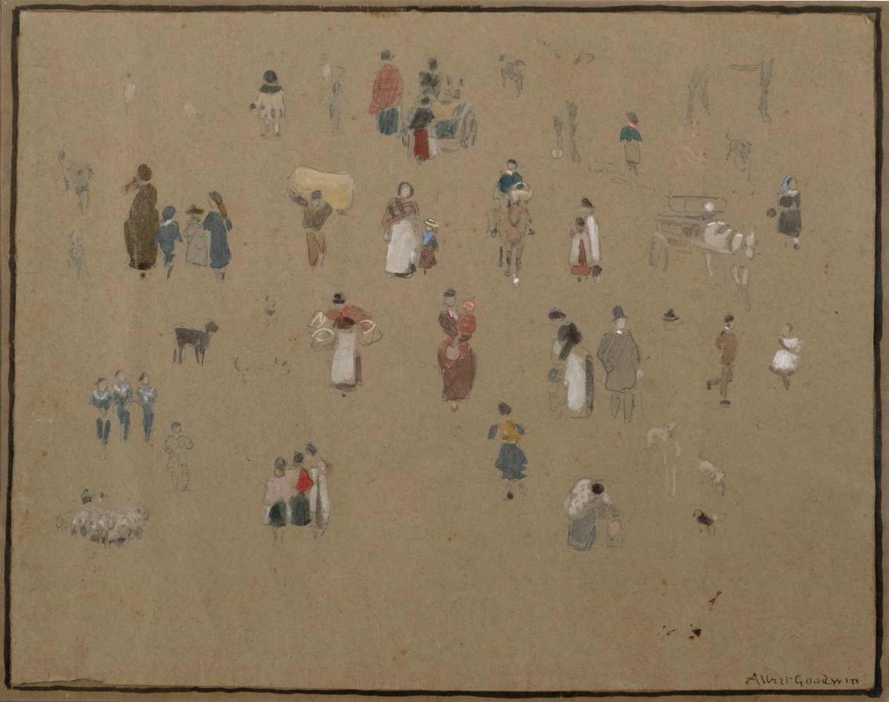 Going to Market (akvarel og blyant med bodycolour på tonet papir) af Albert Goodwin