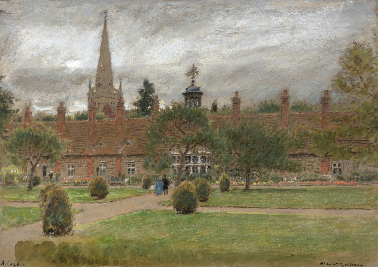 Long Alley Almshouses, Abingdon (akvarel) af Albert Goodwin