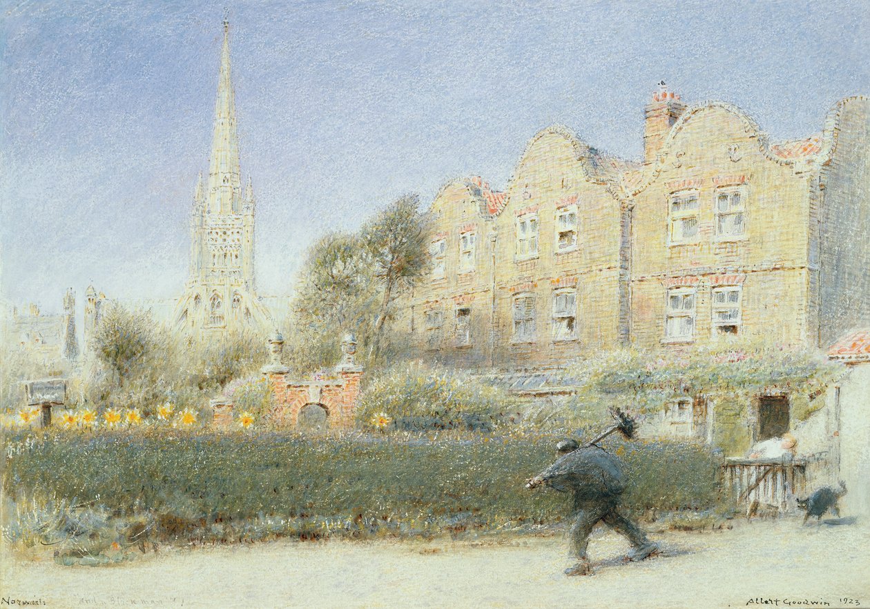 Norwich and the Chimney Sweep, 1923 (wc på papir) af Albert Goodwin
