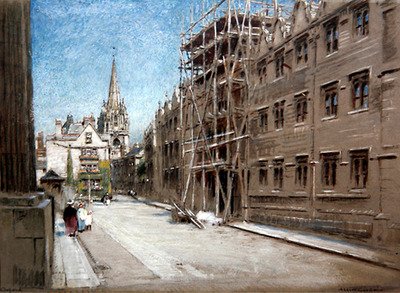 Oriel College, Oxford (akvarel og kropsfarve på tonet papir) af Albert Goodwin