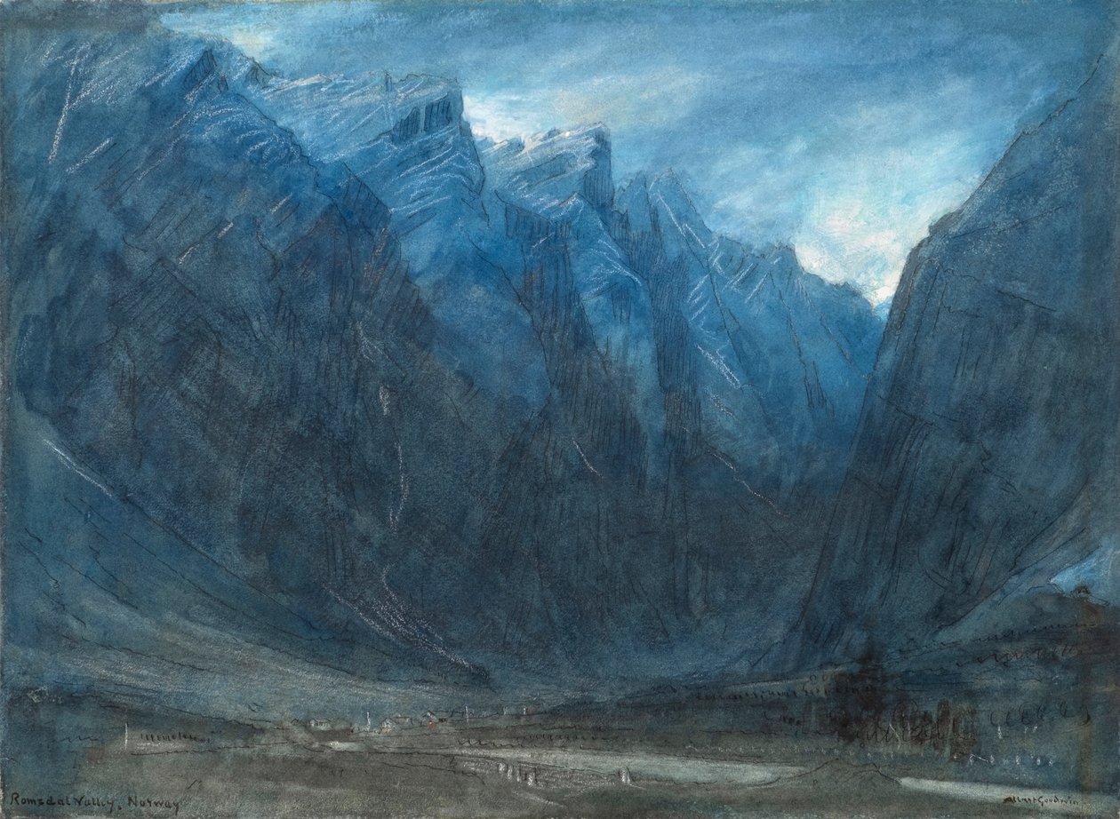 Romsdalen, Norge (akvarel med kropsfarve, kridt og blæk) af Albert Goodwin