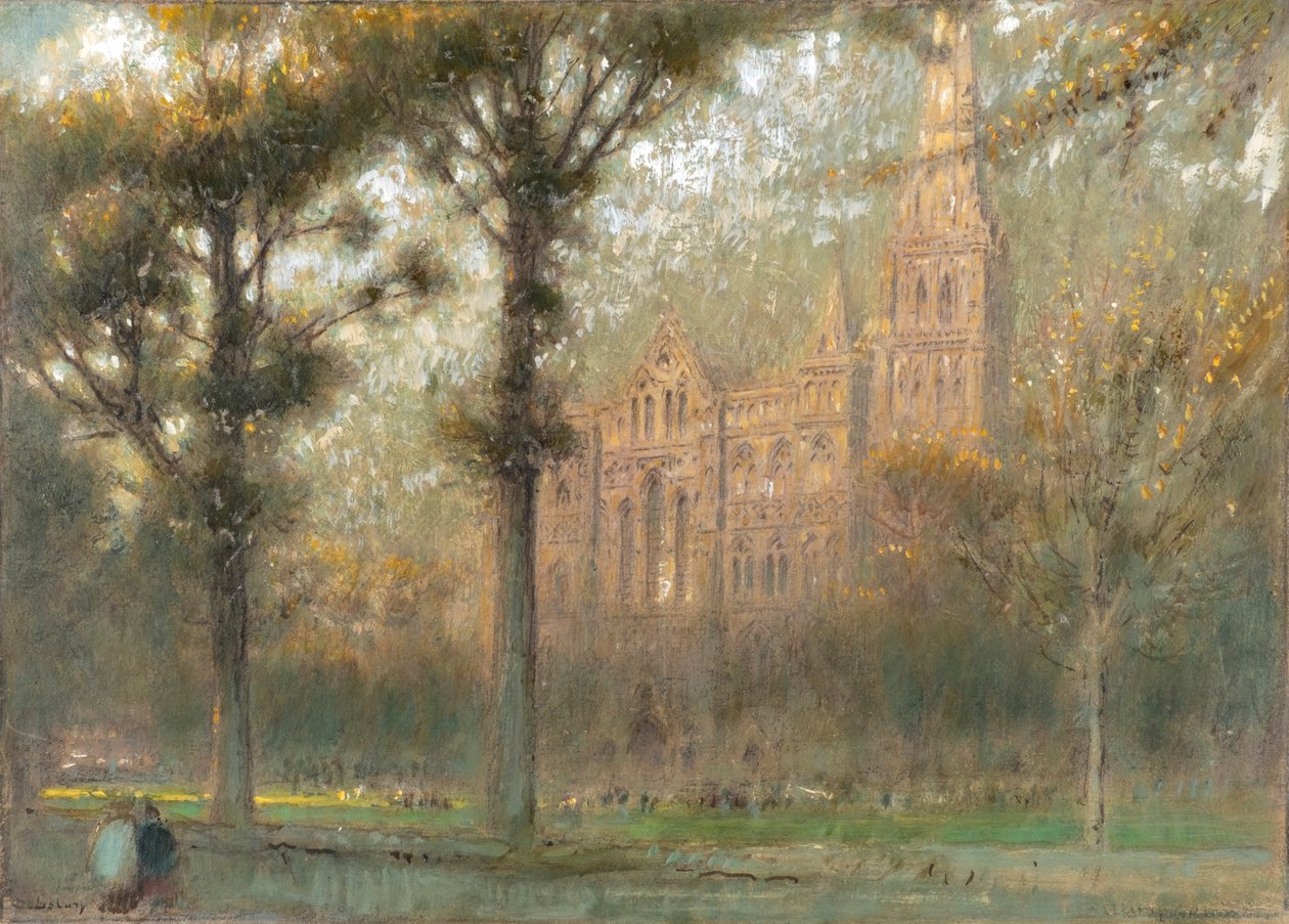 Salisbury (olie med akvarel og bodycolour på tonet papir) af Albert Goodwin