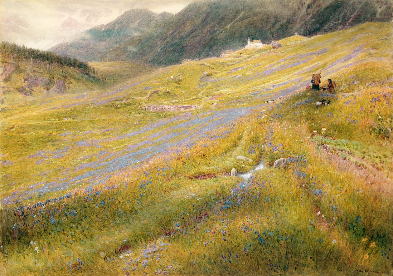 Alpesommeren, 1874 (wc med kropsfarve på papir) af Albert Goodwin