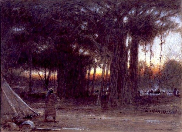 Banyan Trees and the Sentinel (pen og blæk, akvarel og gouache) af Albert Goodwin
