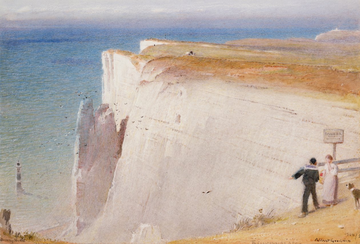 The Coastguards Story, Beachy Head, 1908-09 (wc) af Albert Goodwin