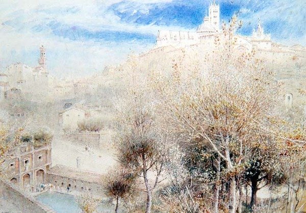 Fonte Branda, Siena (akvarel) af Albert Goodwin