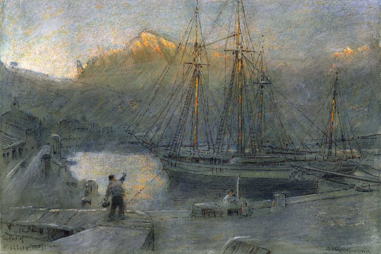 Havnen i Sollo, Mallorca, af Albert Goodwin