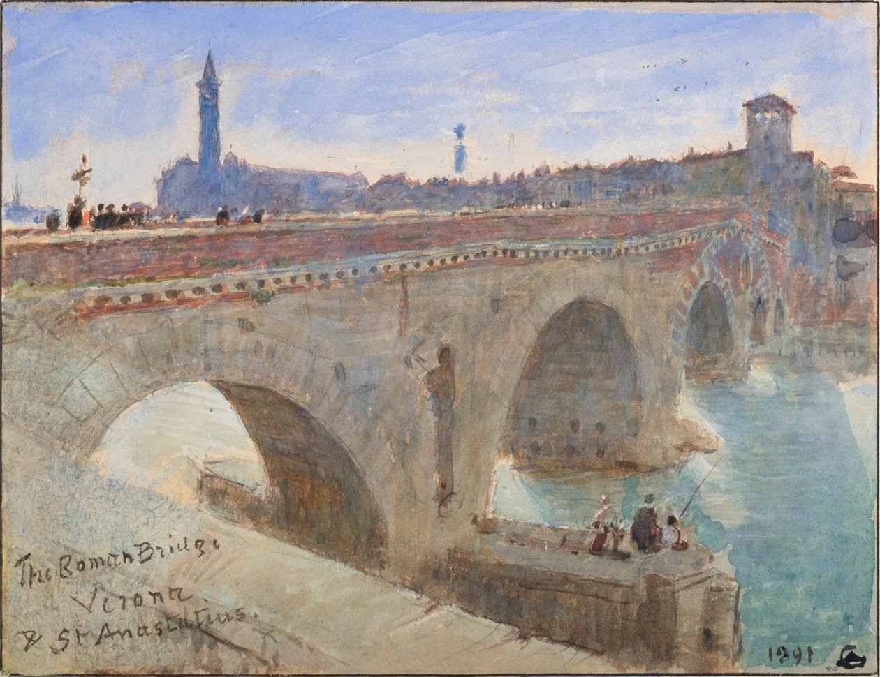 Den romerske bro, Verona og St Anastatius af Albert Goodwin
