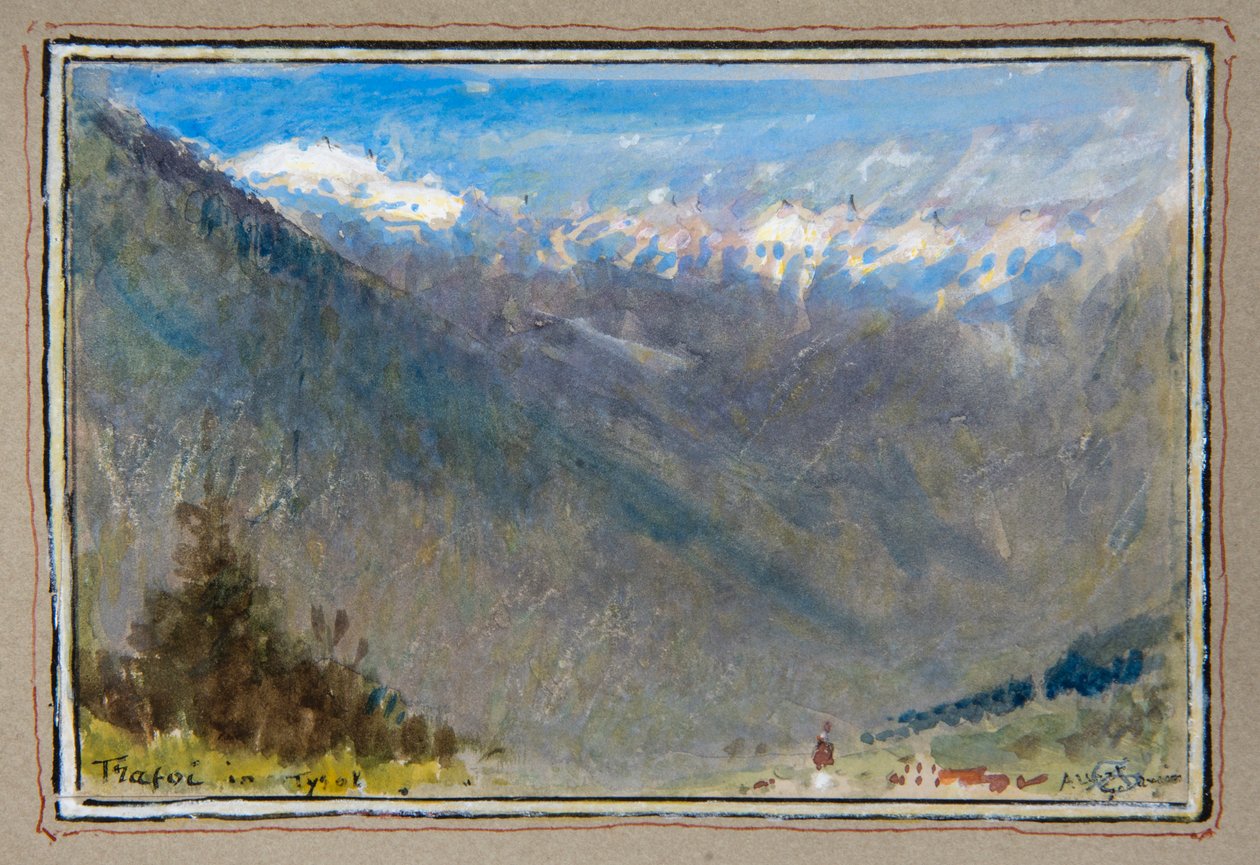 Trafoi i Tyrol (akvarel med bodycolour omgivet af en dekorativ kant) af Albert Goodwin