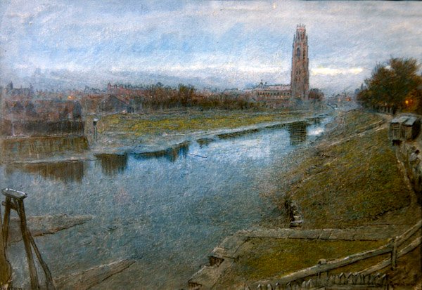 Udsigt over Boston, Lincolnshire (blyant, pen og blæk og akvarel på papir) af Albert Goodwin