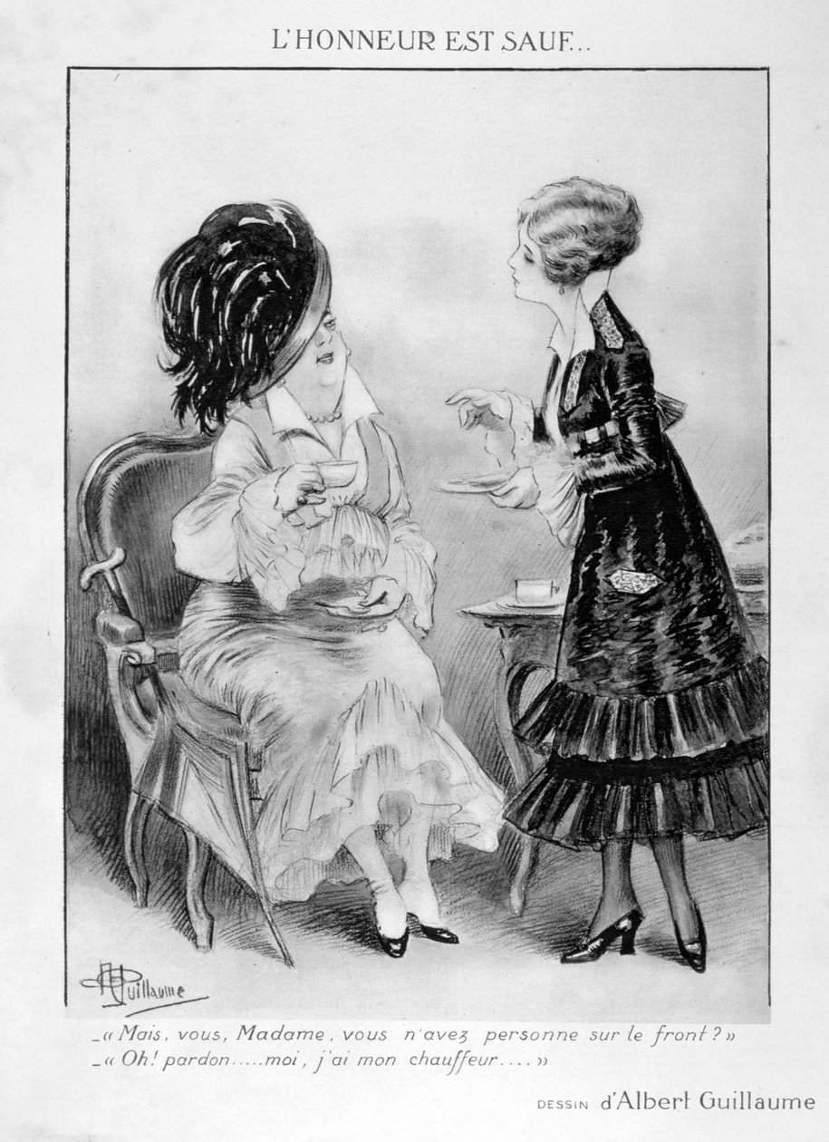 En karikatur om to borgerlige franske kvinder, Første Verdenskrig, 1915 af Albert Guillaume