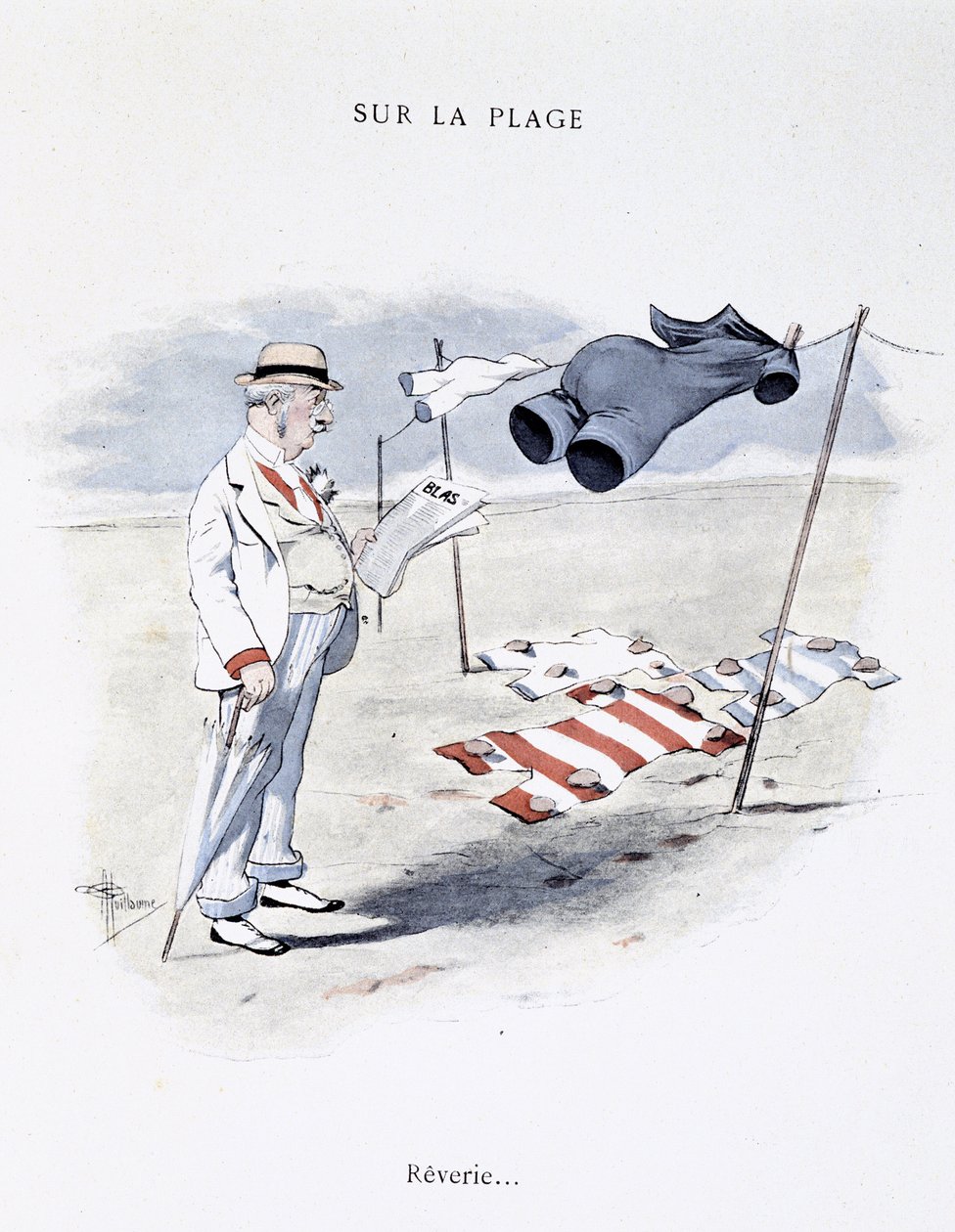 Tegnefilm om fritid på stranden i "" Etoile de mer"" af Guillaume 1900 af Albert Guillaume