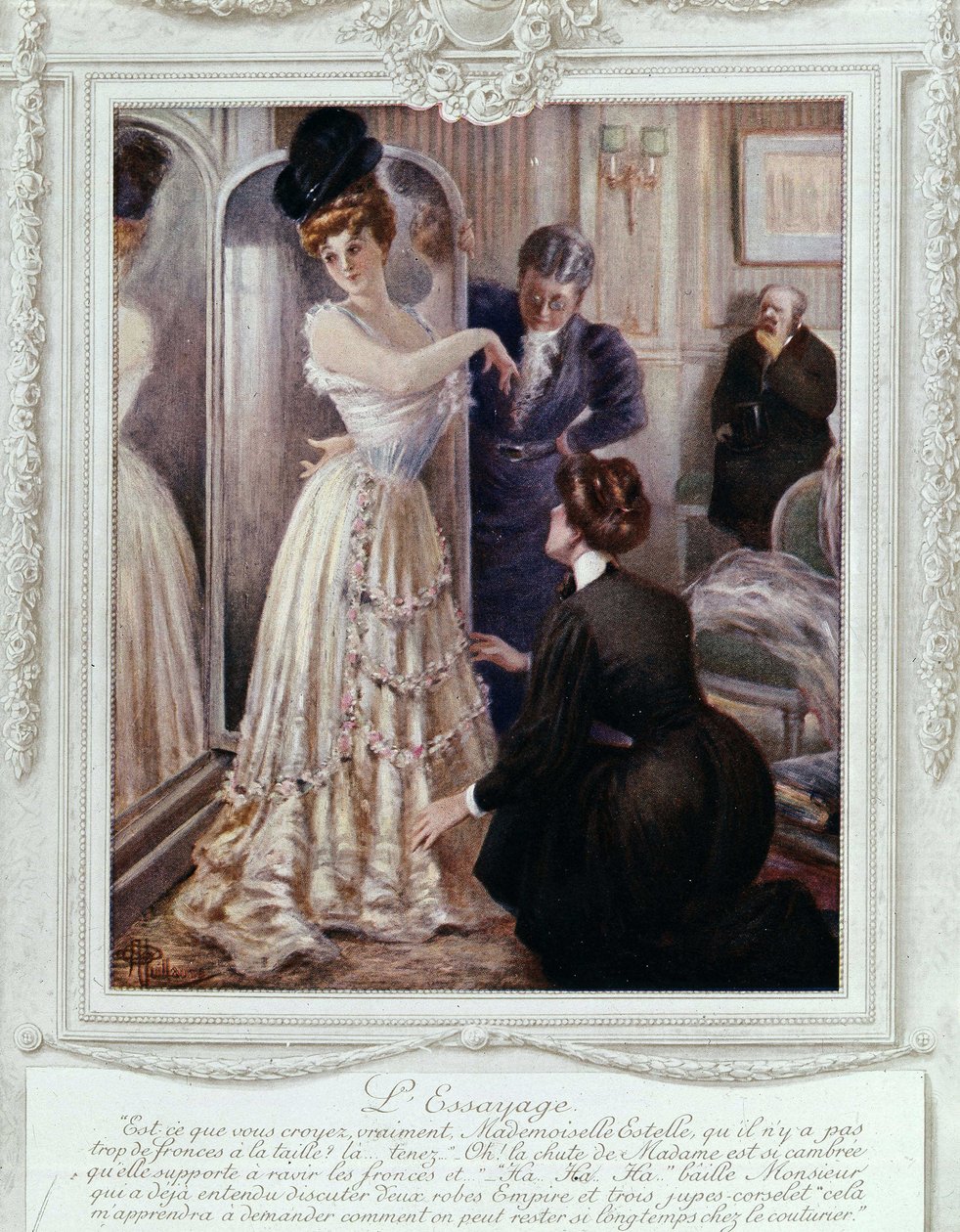 Passende scene hos couturier, af Albert Guillaume (1873-1942), ca. 1895 af Albert Guillaume