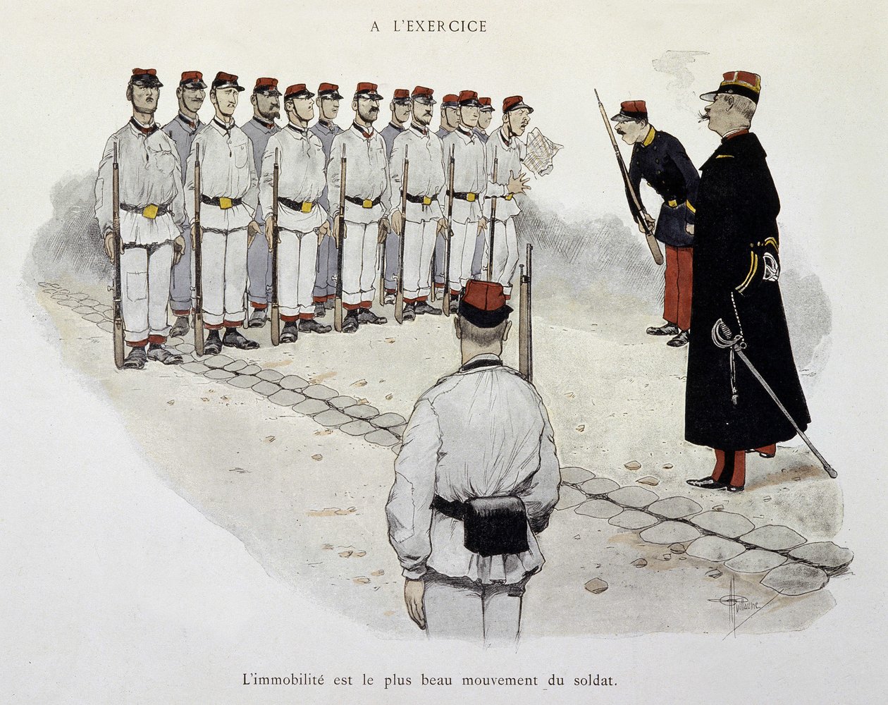 I øvelsen: immobilisering er soldatens smukkeste bevægelse - Armeen set af Albert Guillaume (1873-1942), omkring 1900 af Albert Guillaume