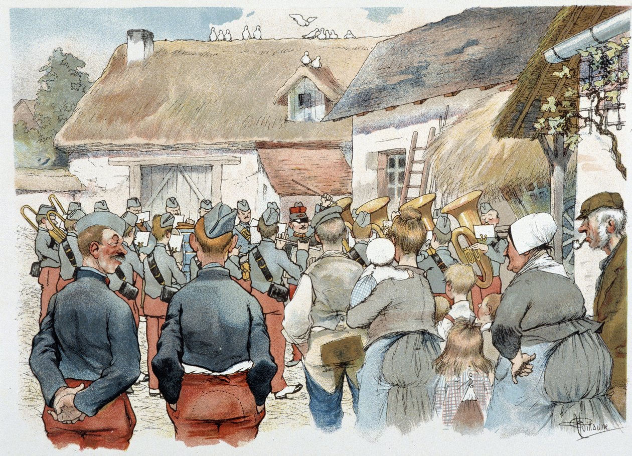 Militært band i en landsby i "" Military Album"" af Albert Guillaume (1873-1942), omkring 1900 af Albert Guillaume