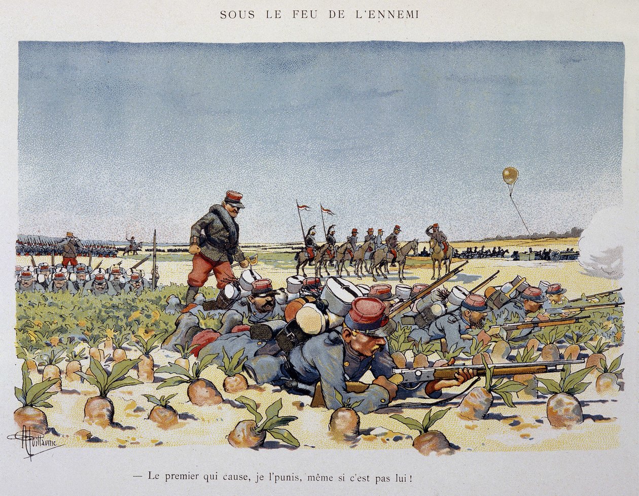 Under fjendens ild - Armee set af A. guillaume, omkring 1900 af Albert Guillaume