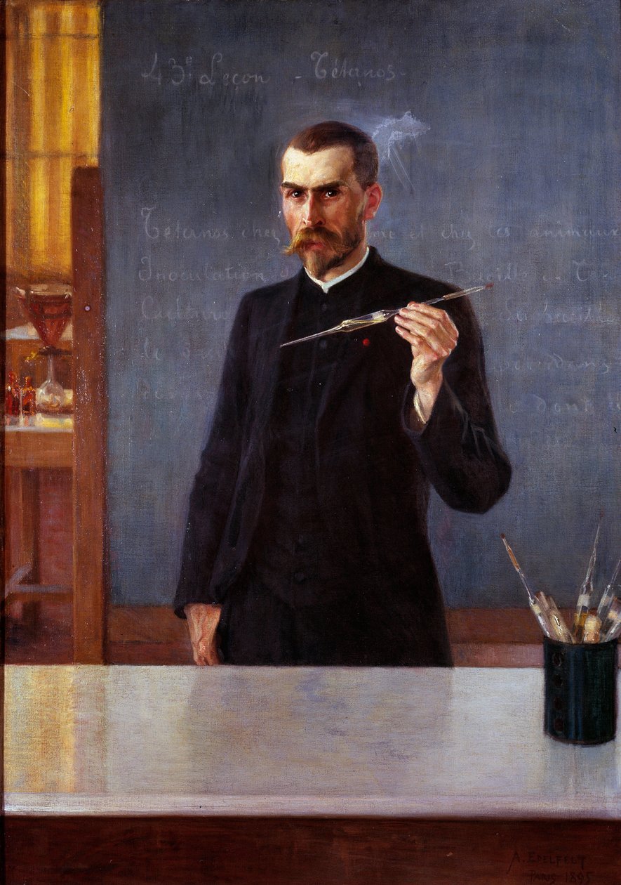 Portræt af læge Emile Roux, assistent for Louis Pasteur i 1894 Maleri af Albert Edelfelt (1854-1905) (ec.fin.) 1894 Paris, musee Pasteur - Portræt af dr. Emile Roux, Louis Pasteurs assistent, i 1894. Maleri af Albert Edelfelt (1854-1905) (finsk af Albert Gustaf Aristides Edelfelt