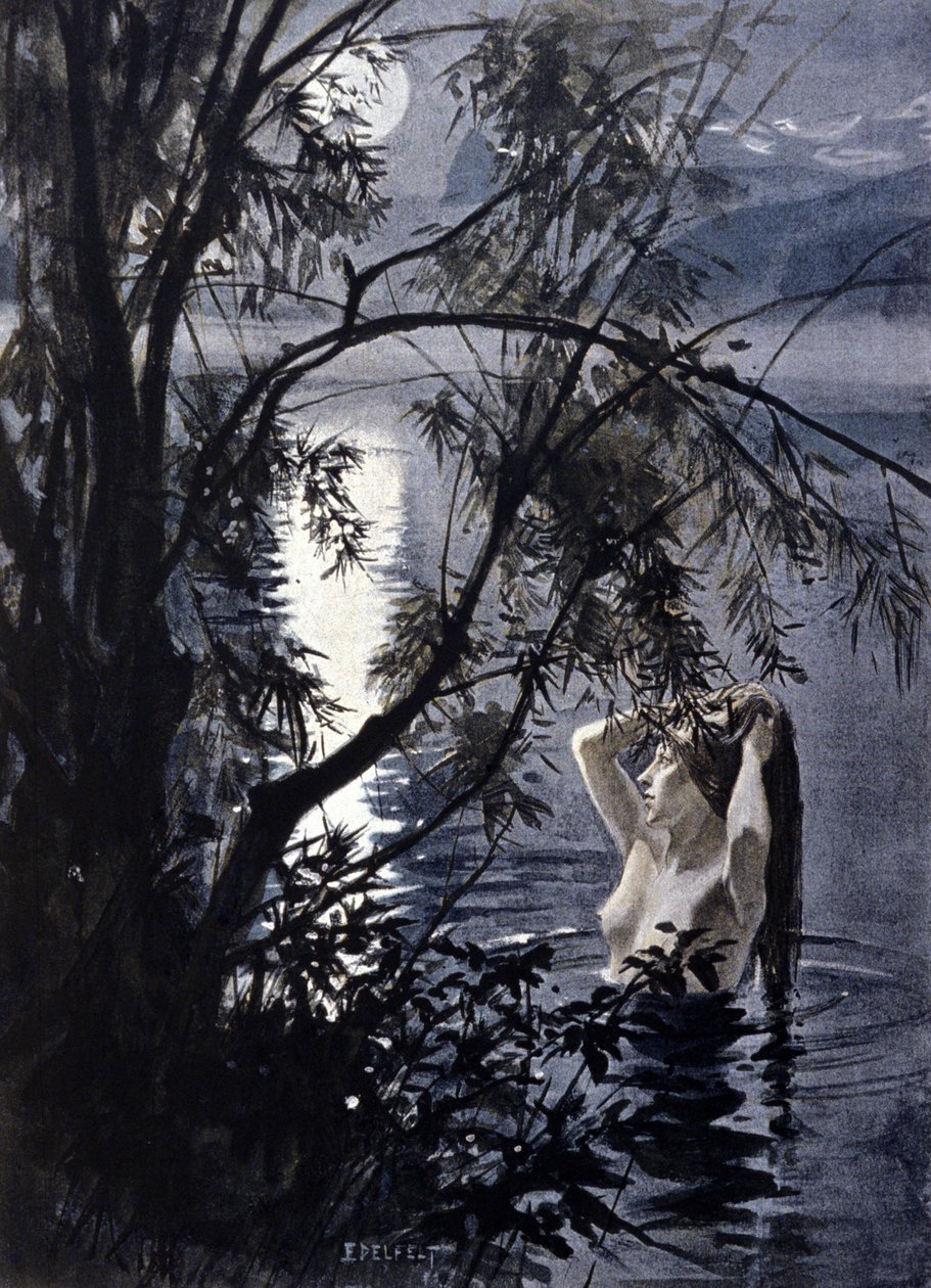 Repræsentation af en ondin, akvatisk nymfe af germansk mytologi. Illustration af Albert Edelfelt (1854 - 1905). af Albert Gustaf Aristides Edelfelt