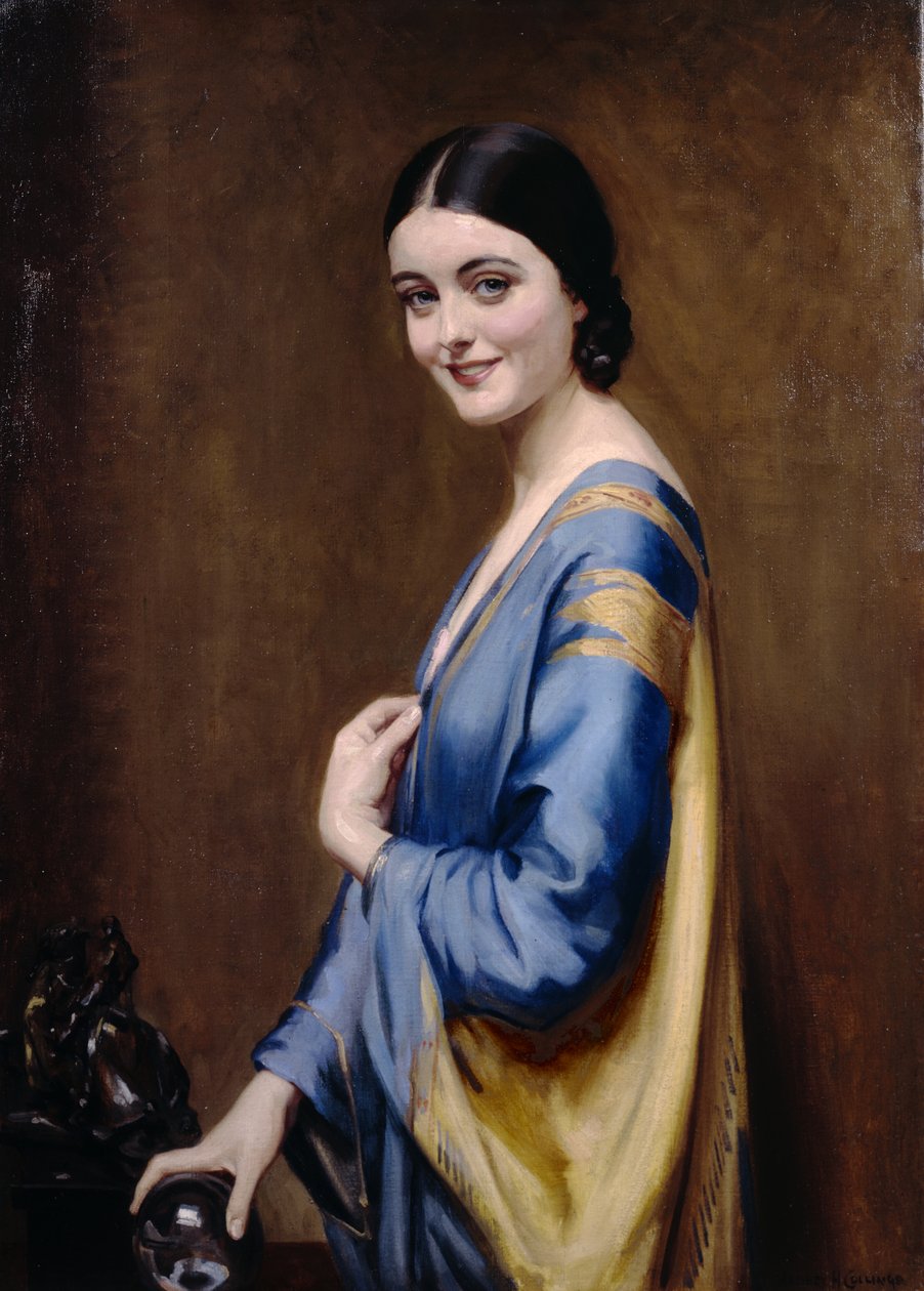 Blå og guld kjole (olie på lærred) af Albert Henry Collings