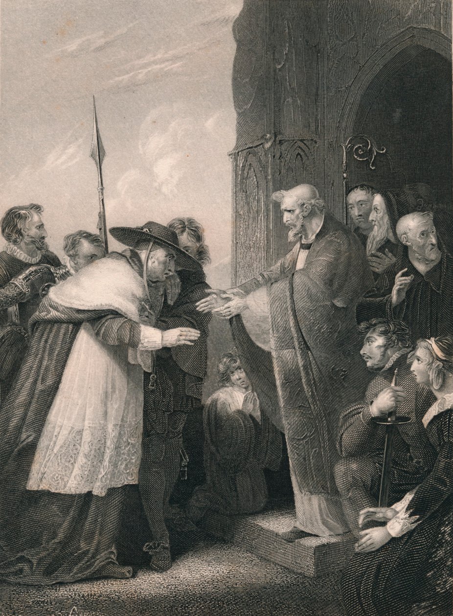 Kardinal Wolsey kommer ind i Abbey of Leicester, 1530, midten af det 19. århundrede. af Albert Henry Payne