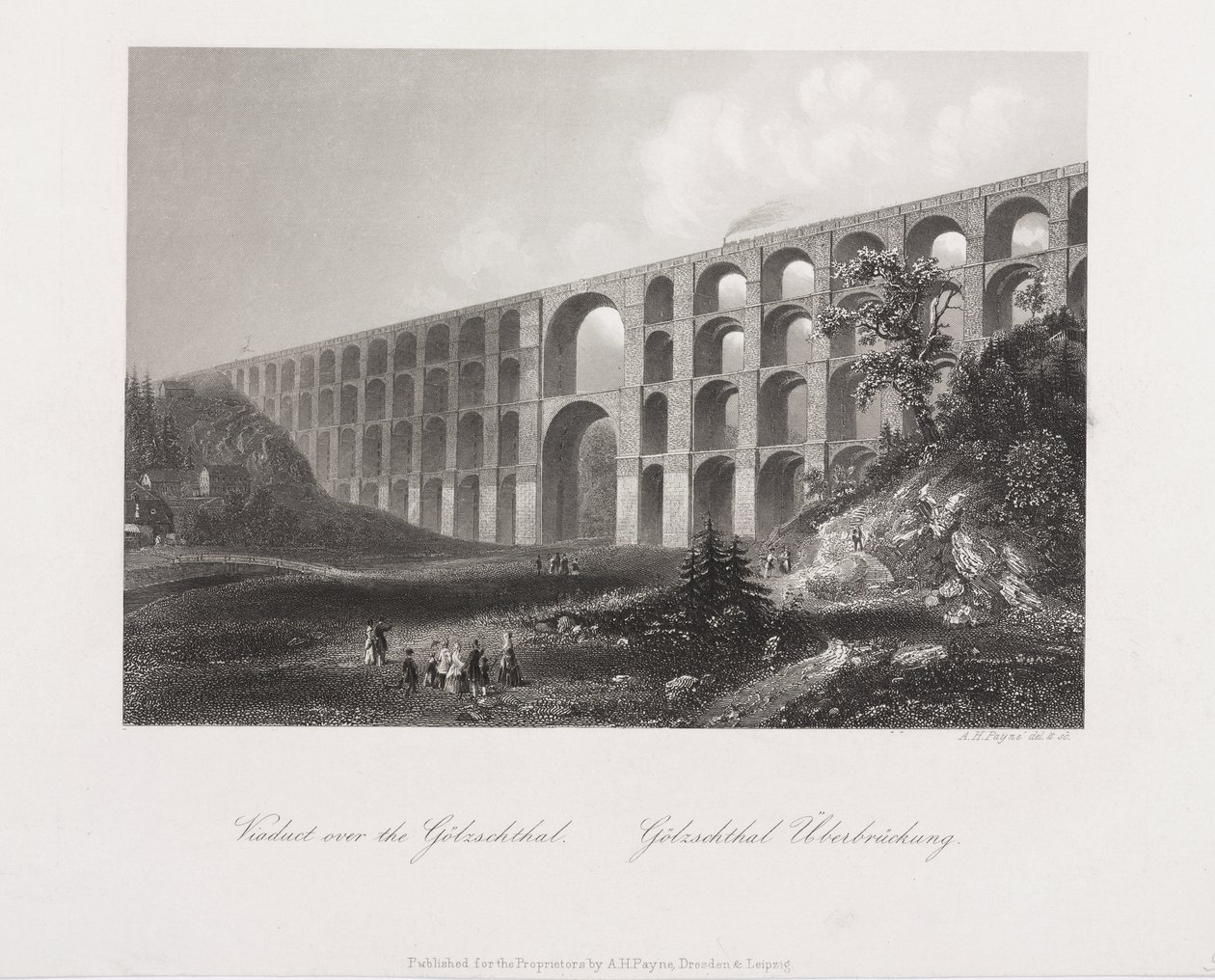 Viadukt over Golzschthal, Sachsen, ca. 1840 af Albert Henry Payne