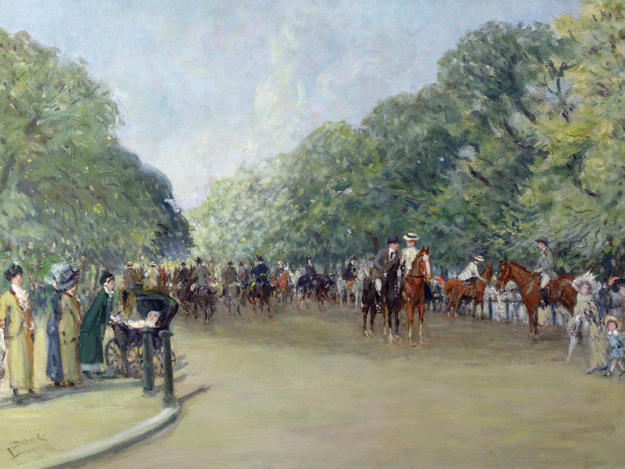 Udsigt over Hyde Park med figurer på Rotten Row af Albert Jnr. Ludovici