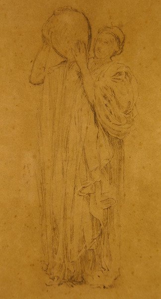 Pige med kande, ca. 1867 (sort og hvidt kridt på brunt papir) af Albert Joseph Moore