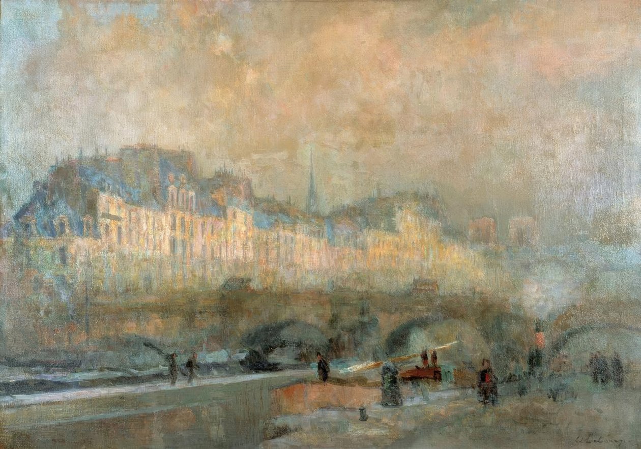 Paris, slusen ved La Monnaie; Vintersol eller udsigt over Pont Neuf af Albert Lebourg
